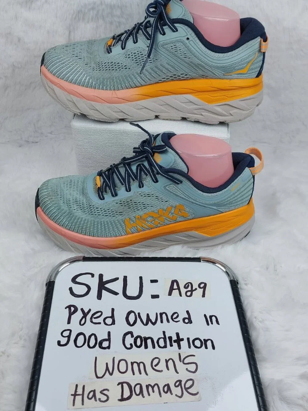 Hoka One One Bondi 7 Women's Blue Haze Black Iris Lace-Up Running Shoes Size 8D